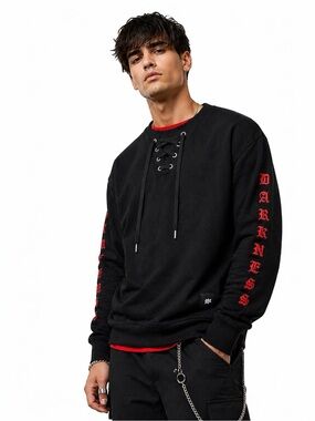 Sixth June Black Lace-Up Sweatshirt XL | Gothic “DARKNESS” Streetwear